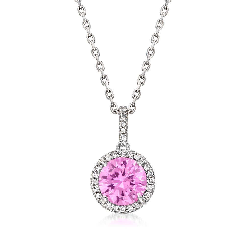1.70 Carat Simulated Pink Topaz Pendant Necklace with Diamond