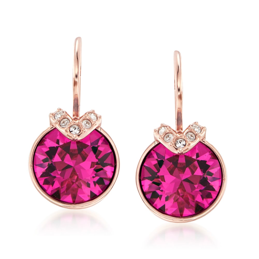 Pidgin sofa Controverse Swarovski Crystal "Bella" Pink and Clear Crystal V-Shaped Drop Earrings in Rose  Gold Plate | Ross-Simons