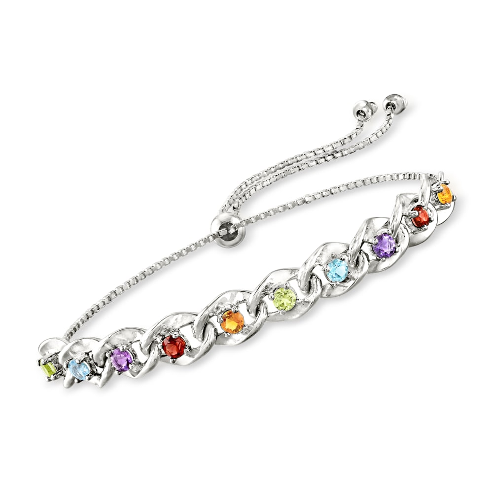 1.10 ct. t.w. Multi Gemstone Oval Link Bolo Bracelet in Sterling