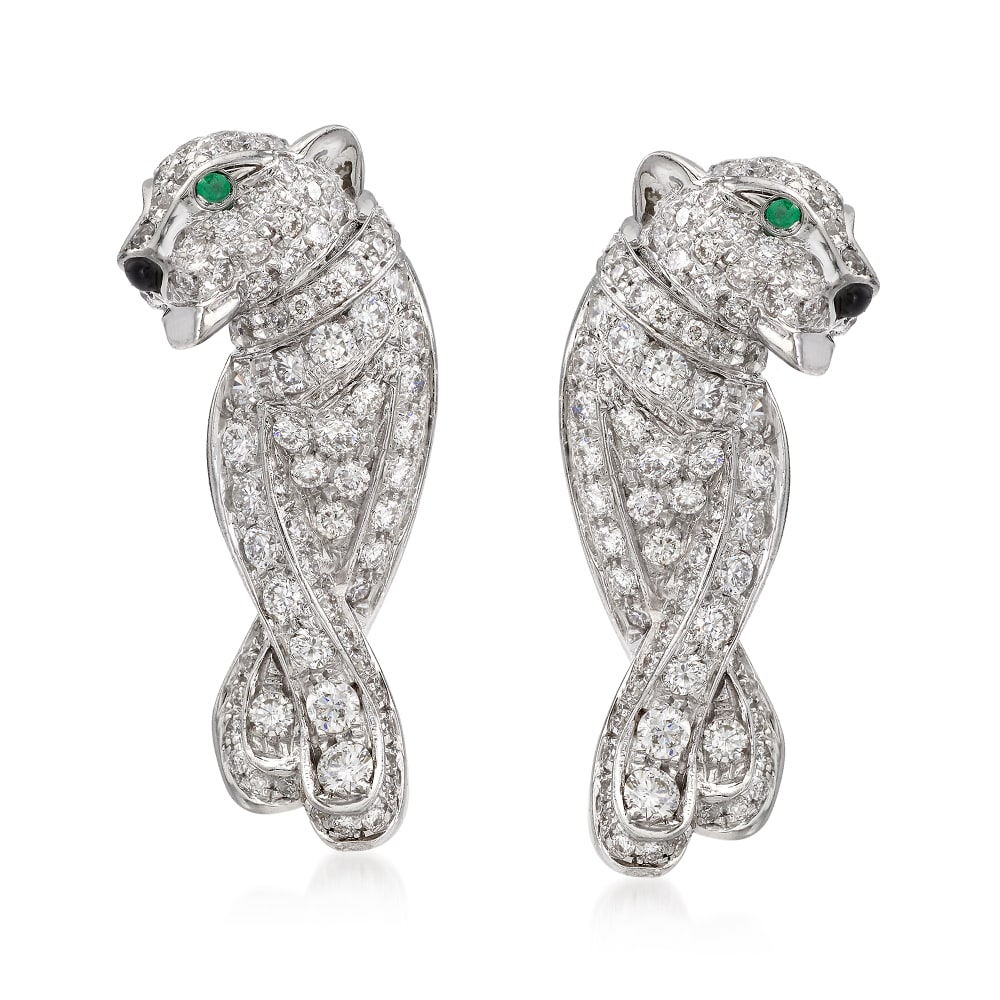 C. 1990 Vintage Cartier 1.35 ct. t.w. Diamond Panther Earrings with