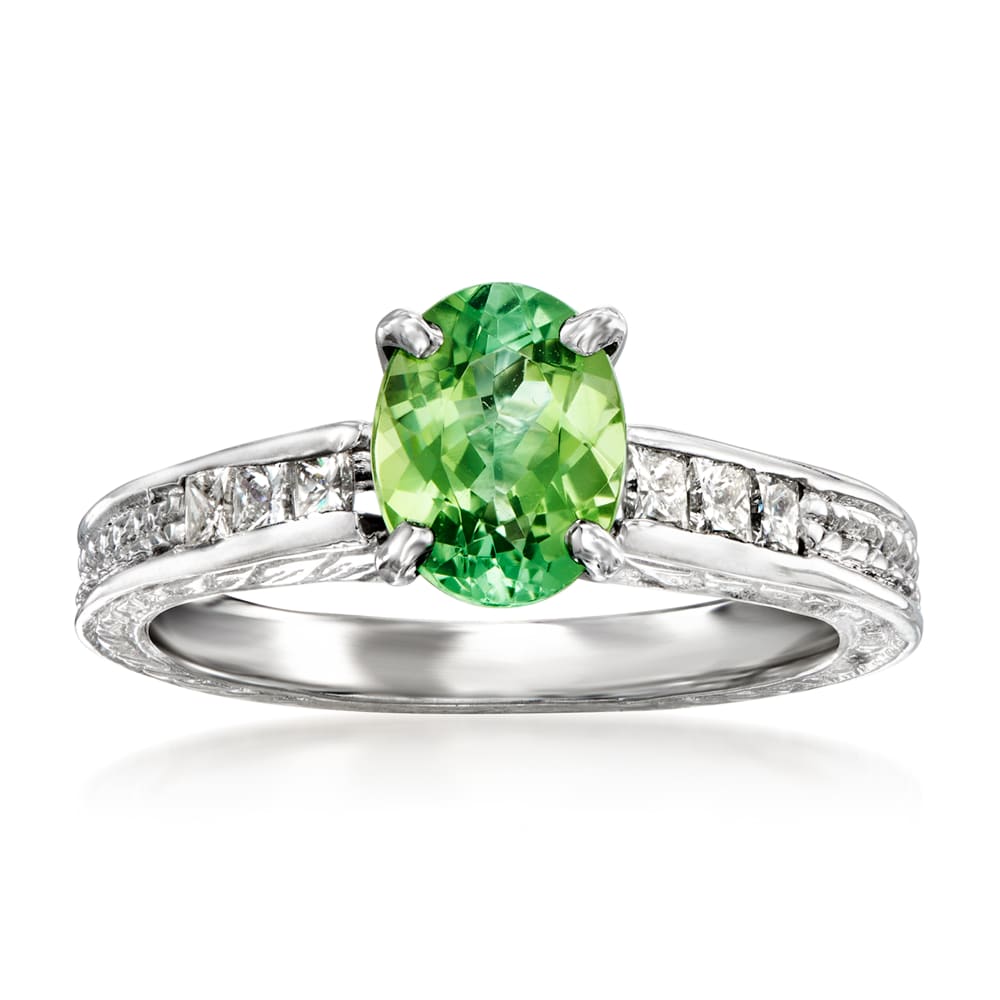 Green Tourmaline and Diamond Antique Engagement Ring | Willa | Braverman  Jewelry
