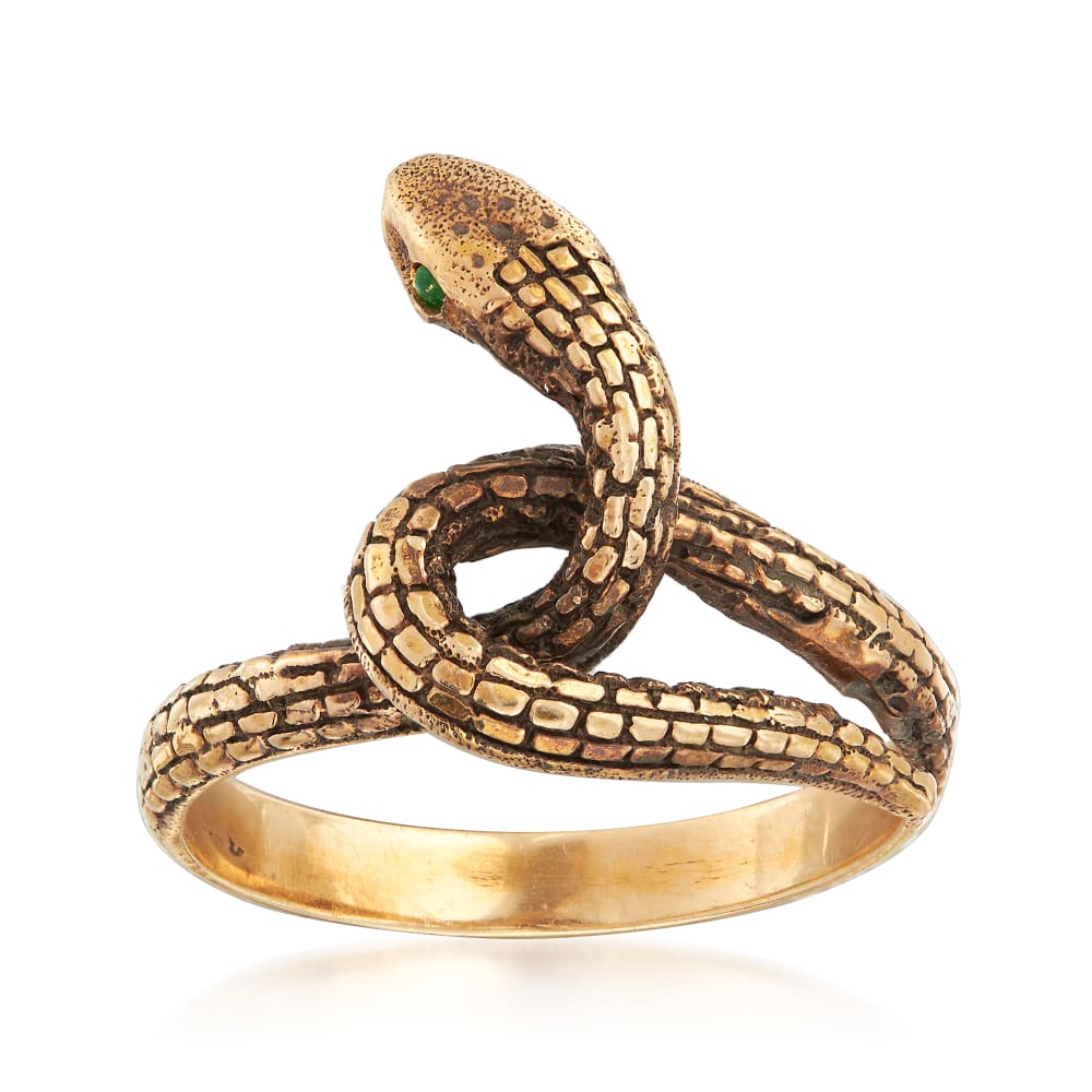 Gold snake ring shop with emerald eyes