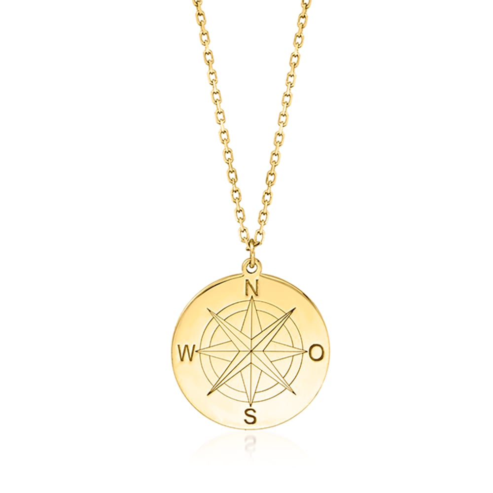 Medium 14K Yellow Gold Compass Rose Necklace on 14K Yellow Gold Chain | The  Gilded Oyster