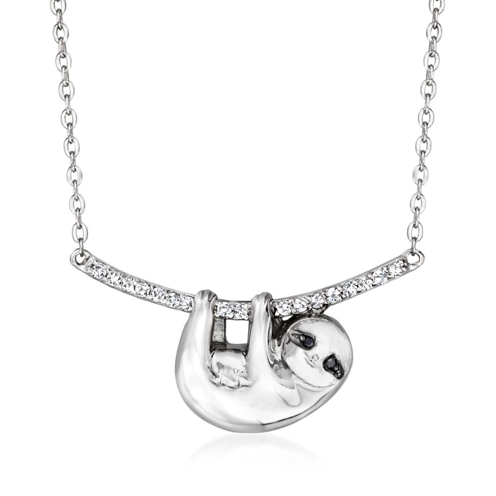 12 ct. t.w. White and Black Diamond Sloth Necklace in Sterling