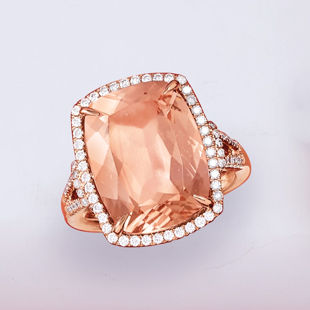 10.00 Carat Morganite and .41 ct. t.w. Diamond Ring in 14kt Rose Gold ...