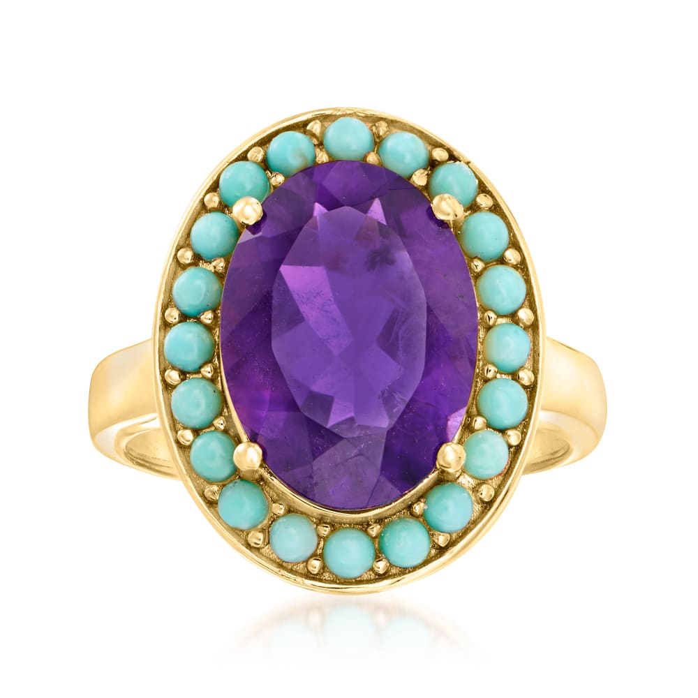 Turquoise and 4.80 Carat Amethyst Halo Ring in 18kt Gold Over Sterling ...