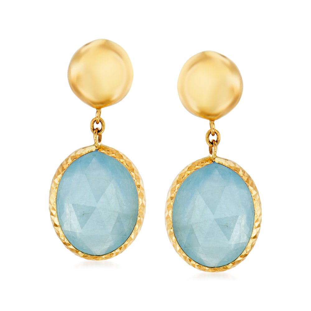 Italian 7.30 ct. t.w. Aquamarine Drop Earrings in 14kt Yellow Gold