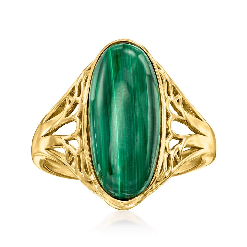 Yellow gold malachite store ring