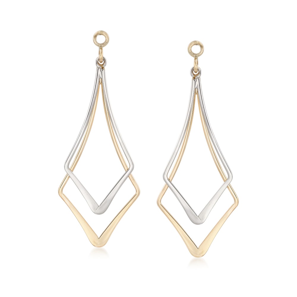 14kt Two Tone Gold Open Space Double Kite Shaped Earring Jackets