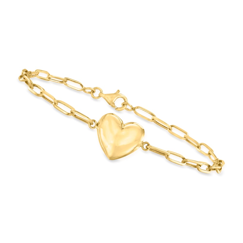 10kt Yellow Gold Heart Paper Clip Link Bracelet | Ross-Simons