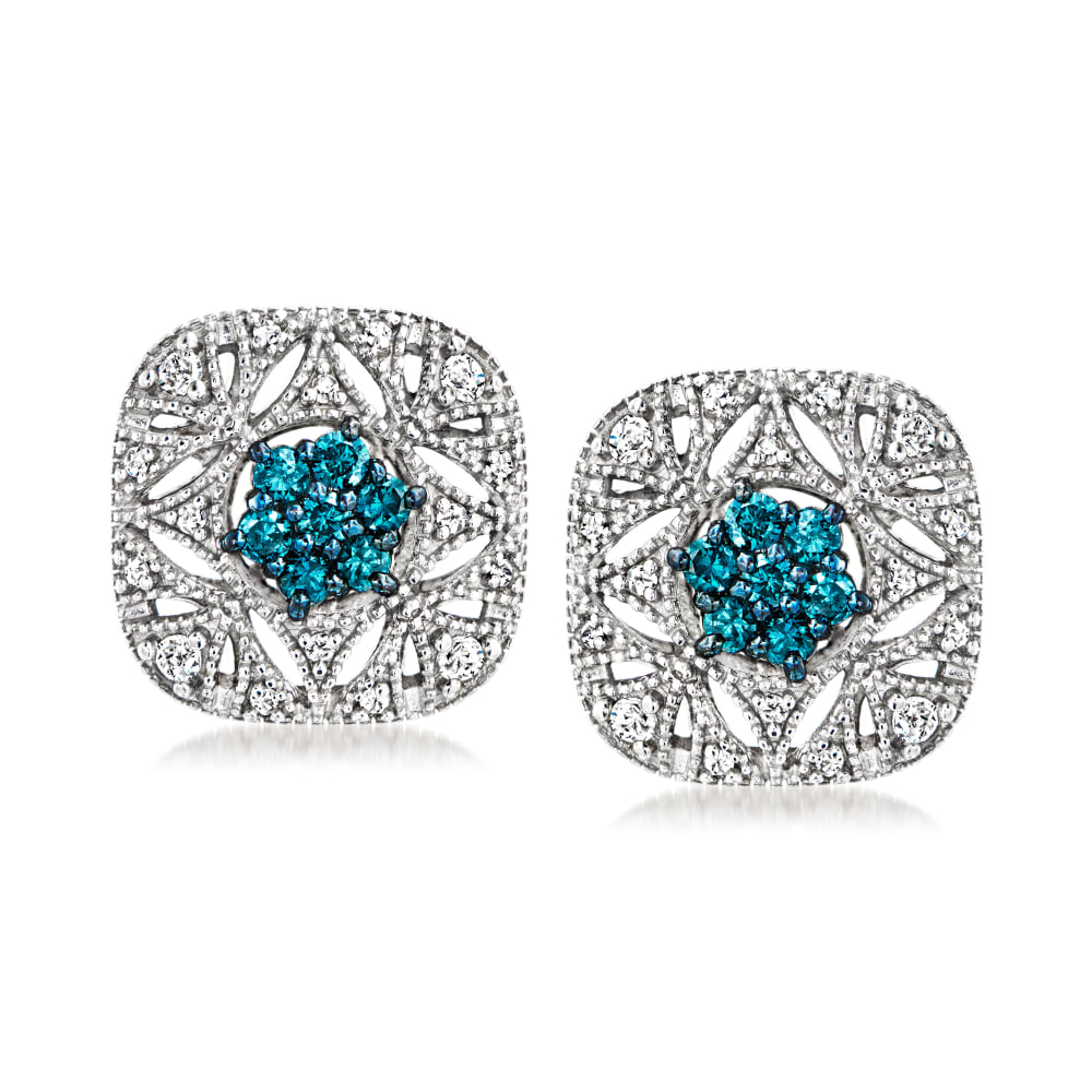 .51 ct. t.w. Blue and White Diamond Earrings in Sterling Silver