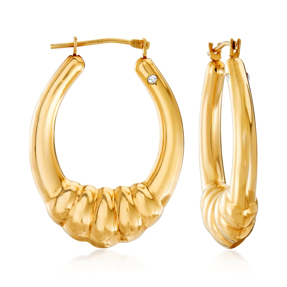 Andiamo 14kt Yellow Gold Shrimp Oval Hoop Earrings | Ross-Simons
