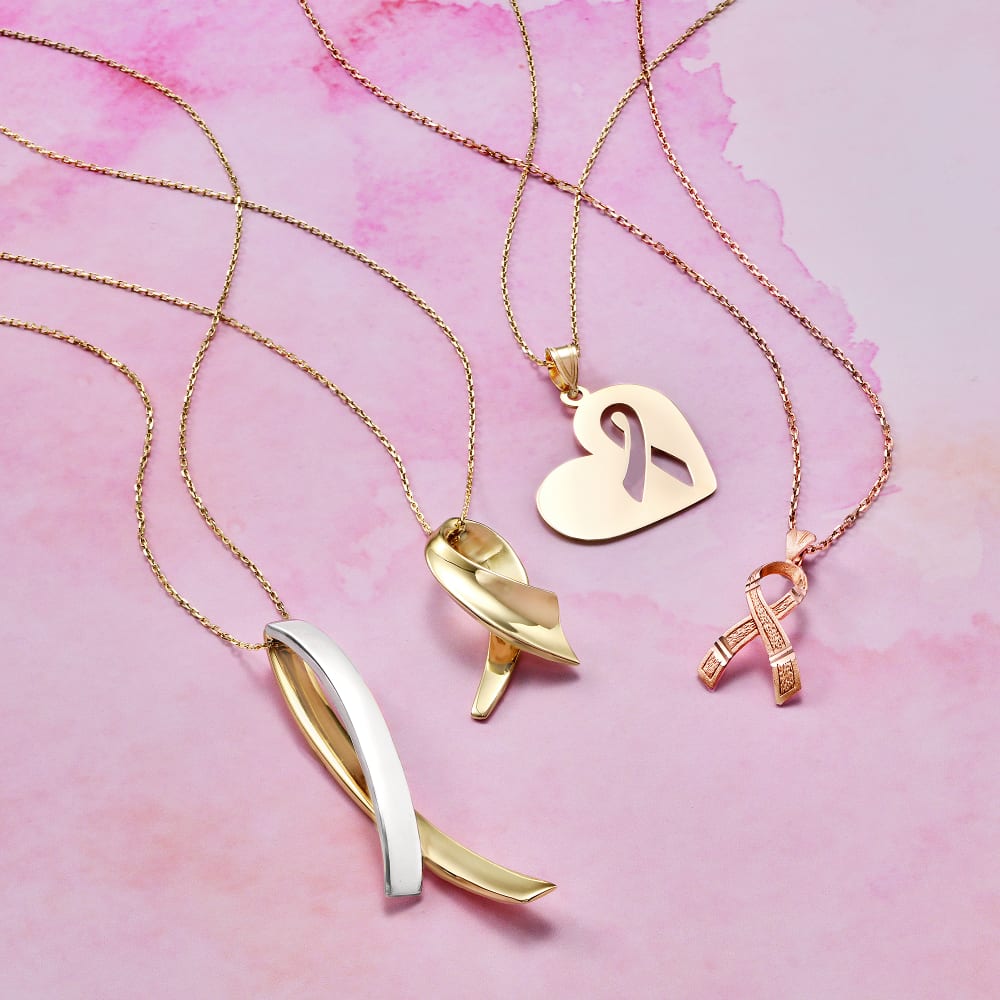 14kt Rose Gold Breast Cancer Awareness Pendant Necklace. 18