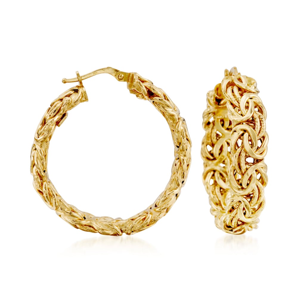 14kt Yellow Gold Byzantine Hoop Earrings. 1 3/8