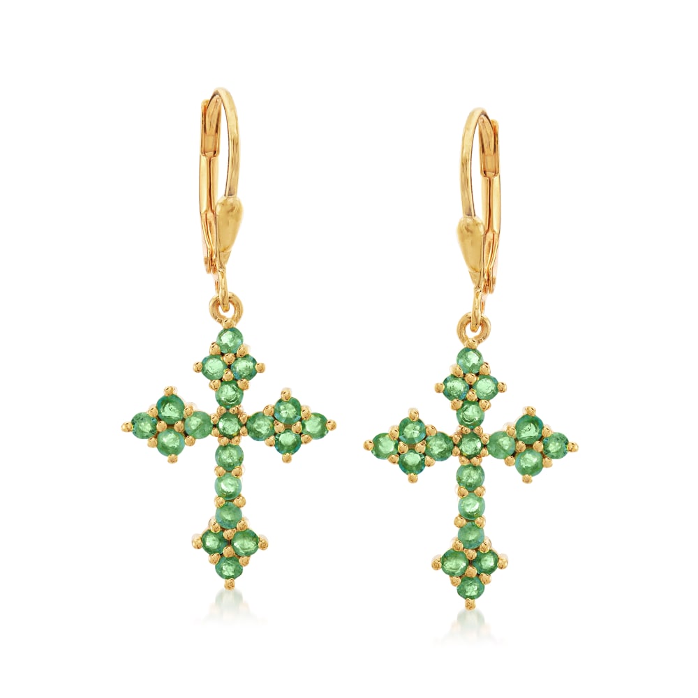 1.00 ct. t.w. Emerald Cross Drop Earrings in 18kt Gold Over
