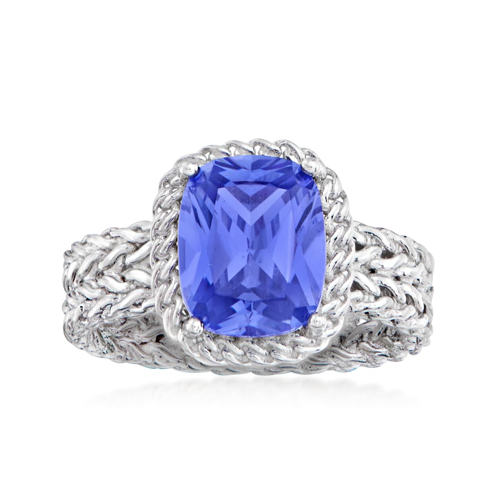 4.20 Carat Simulated Tanzanite Basketweave Ring in Sterling Silver