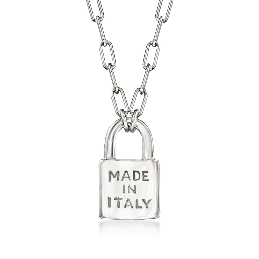 Italian Sterling Silver Made in Italy Lock Paper Clip Link Necklace
