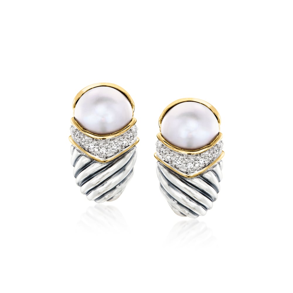 C. 1990 Vintage David Yurman 10mm Cultured Mabe Pearl and .25 ct. t.w ...