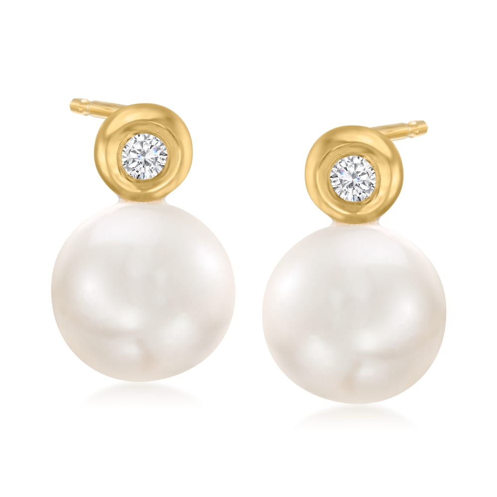 10-11mm Cultured Pearl and .15 ct. t.w. Diamond Earrings in 14kt