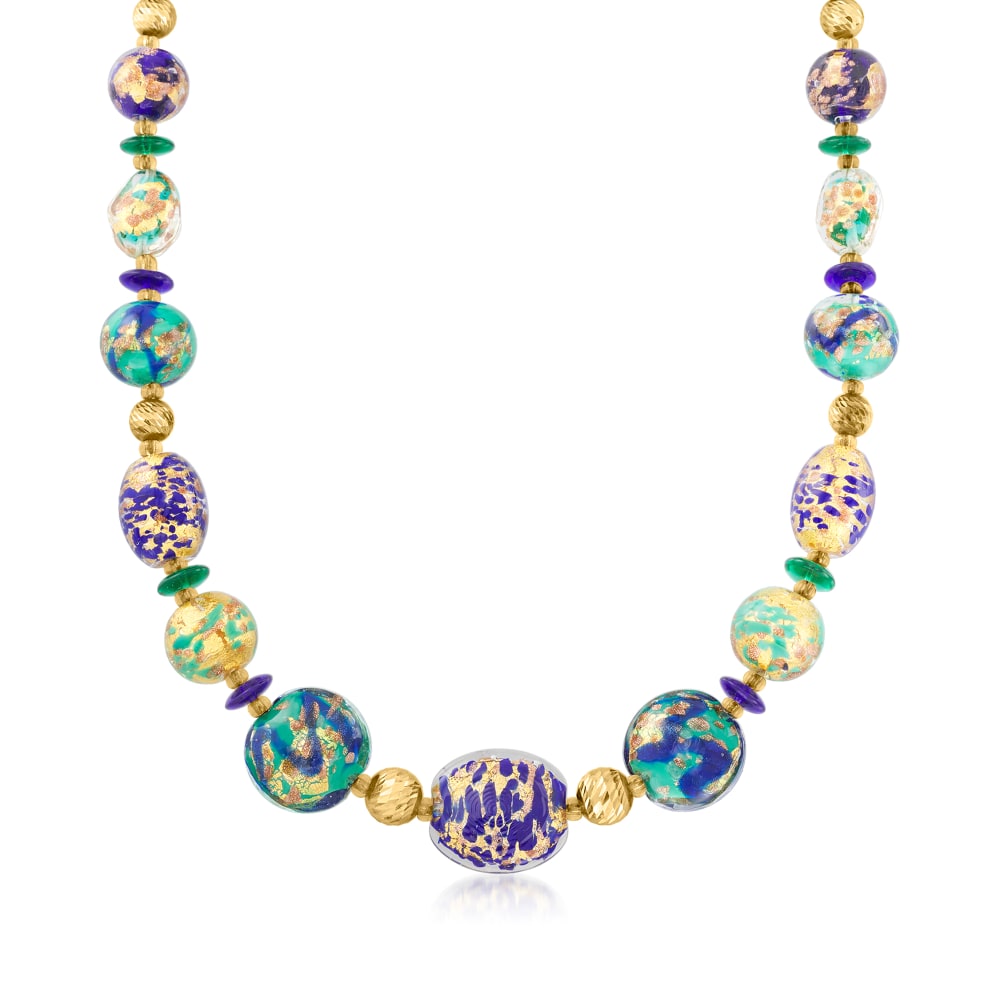 Italian Multicolored Murano Glass Bead Necklace in 18kt Gold Over ...