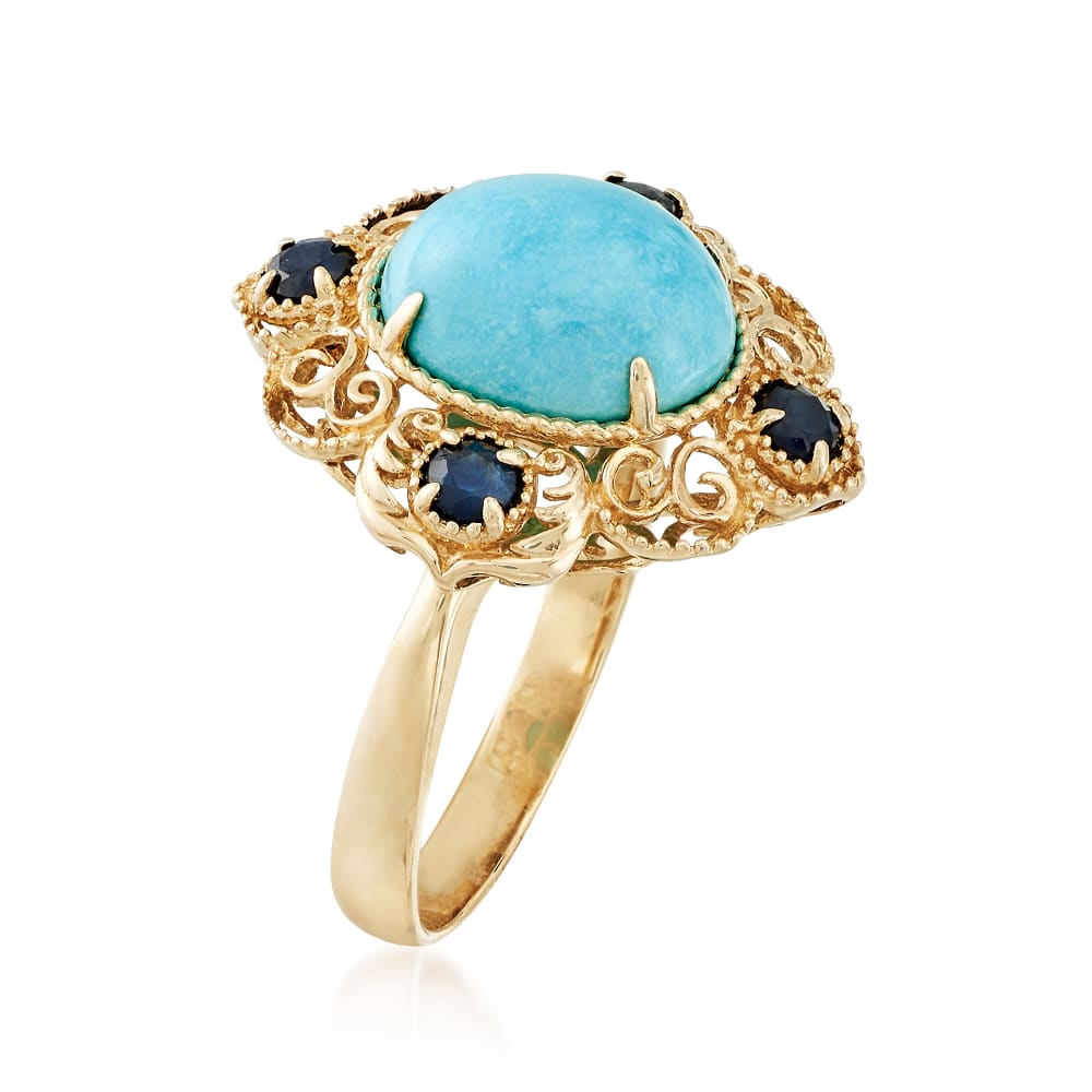 Turquoise and .40 ct. t.w. Sapphire Ring in 14kt Yellow Gold | Ross-Simons