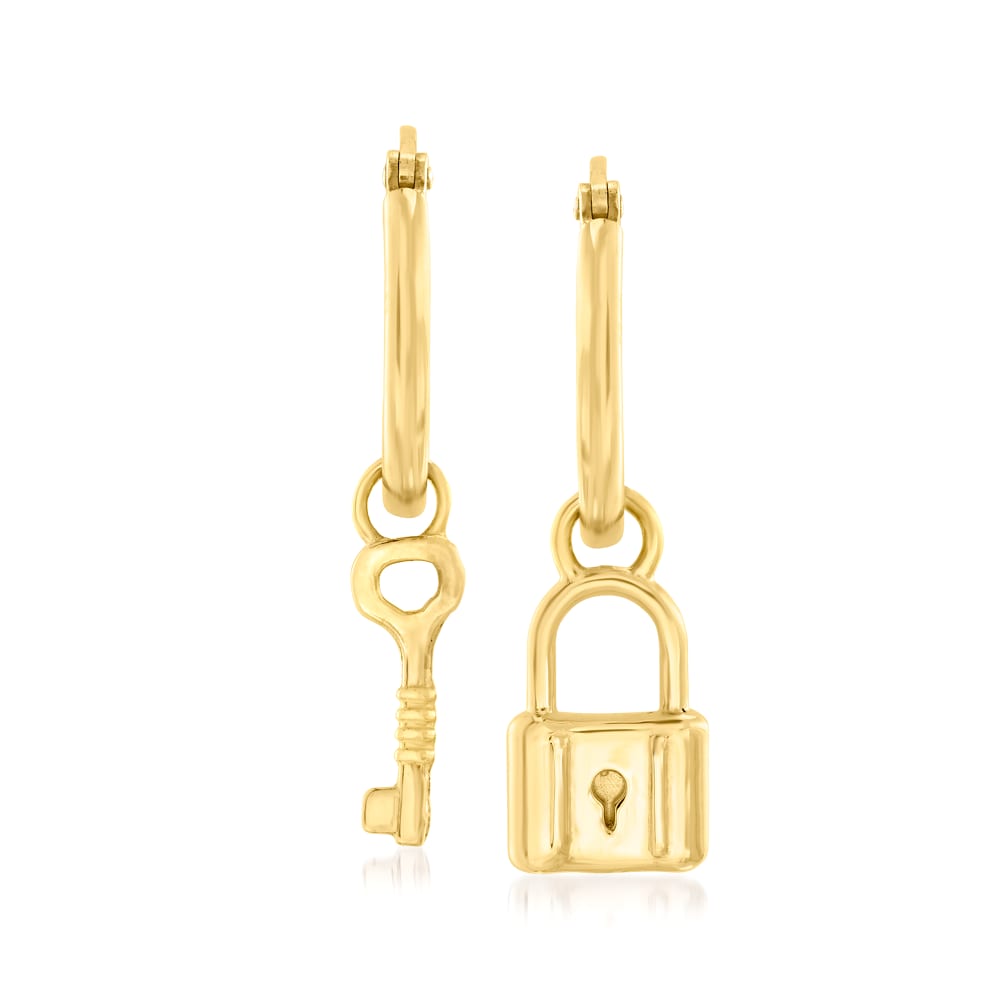 Lock Key Drop Earrings Set - Gold