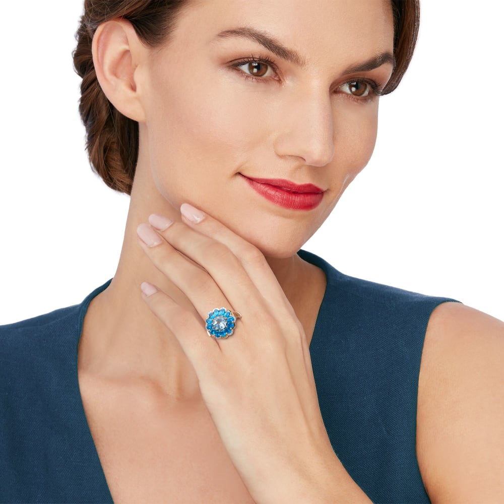 2.30 Carat Sky Blue Topaz and 2.10 ct. t.w. Neon Blue Apatite Ring