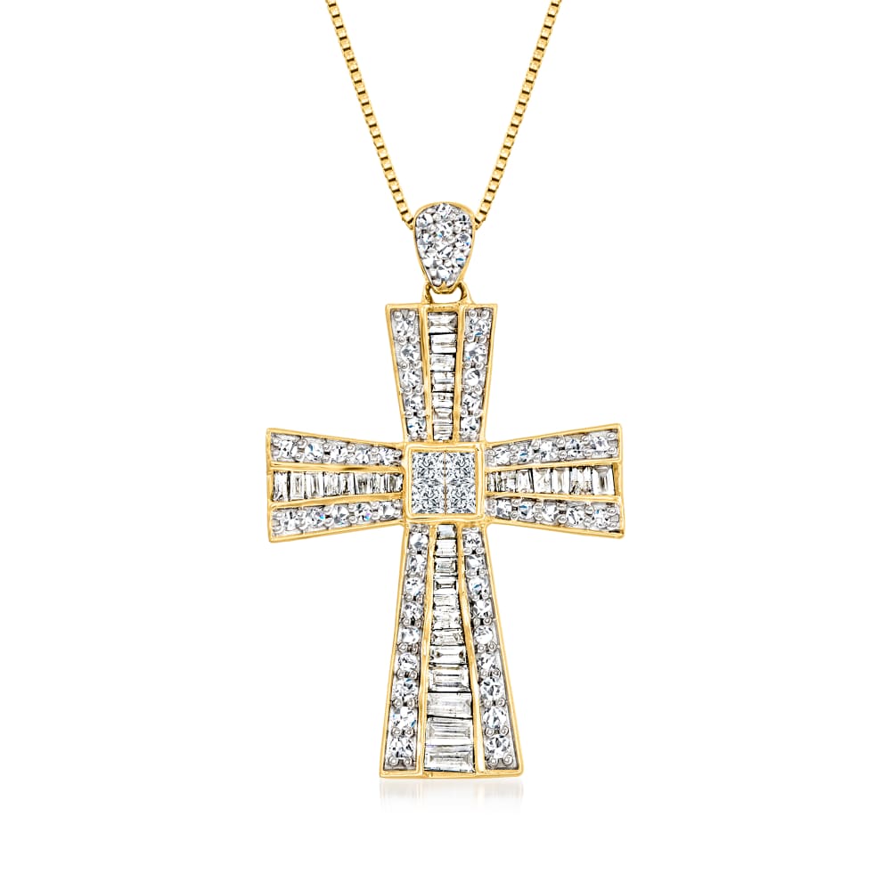 C. 1990 Vintage .25 ct. t.w. Sapphire and .10 ct. t.w. Ruby Cross Pendant  Necklace with Diamond Accents in 14kt White Gold. 18