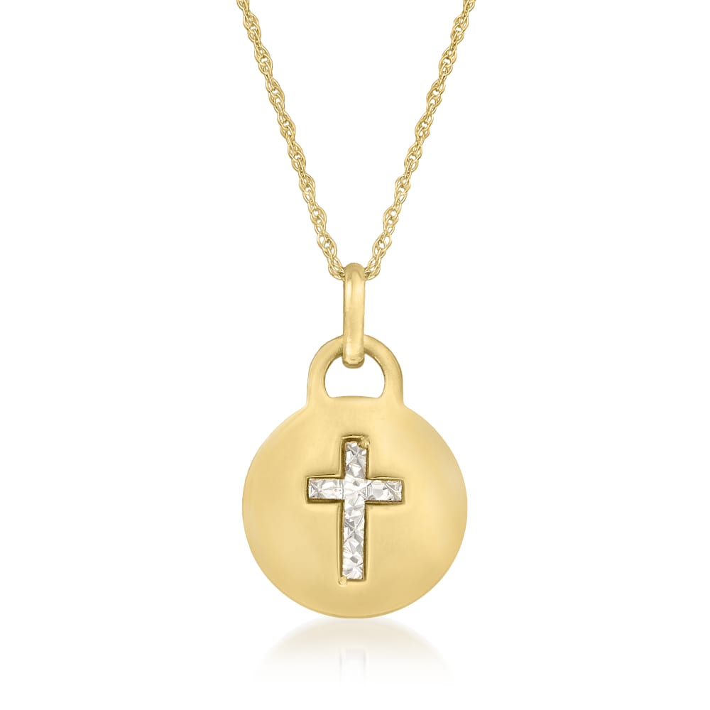 Diamond-Accented Mini Cross Pendant Necklace in 14kt Yellow Gold | Ross- Simons