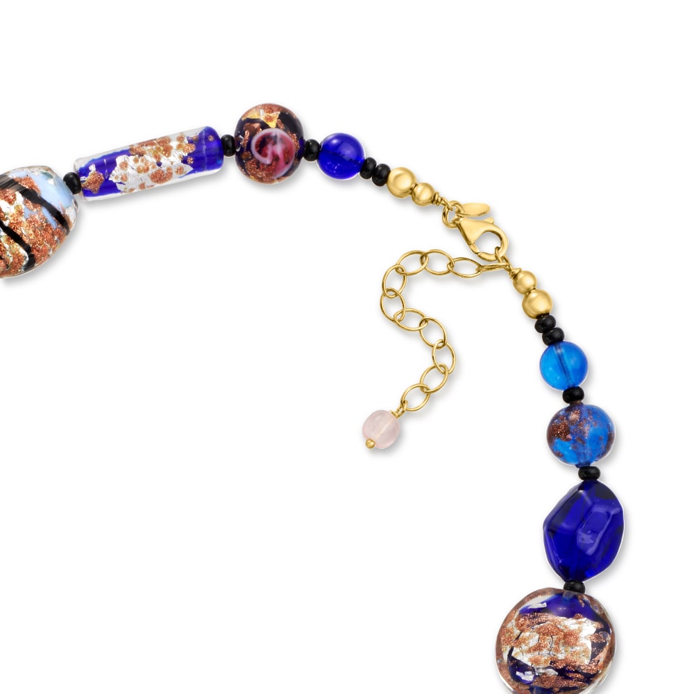 Italian Multicolored Murano Glass Bead Drop Necklace In 18kt
