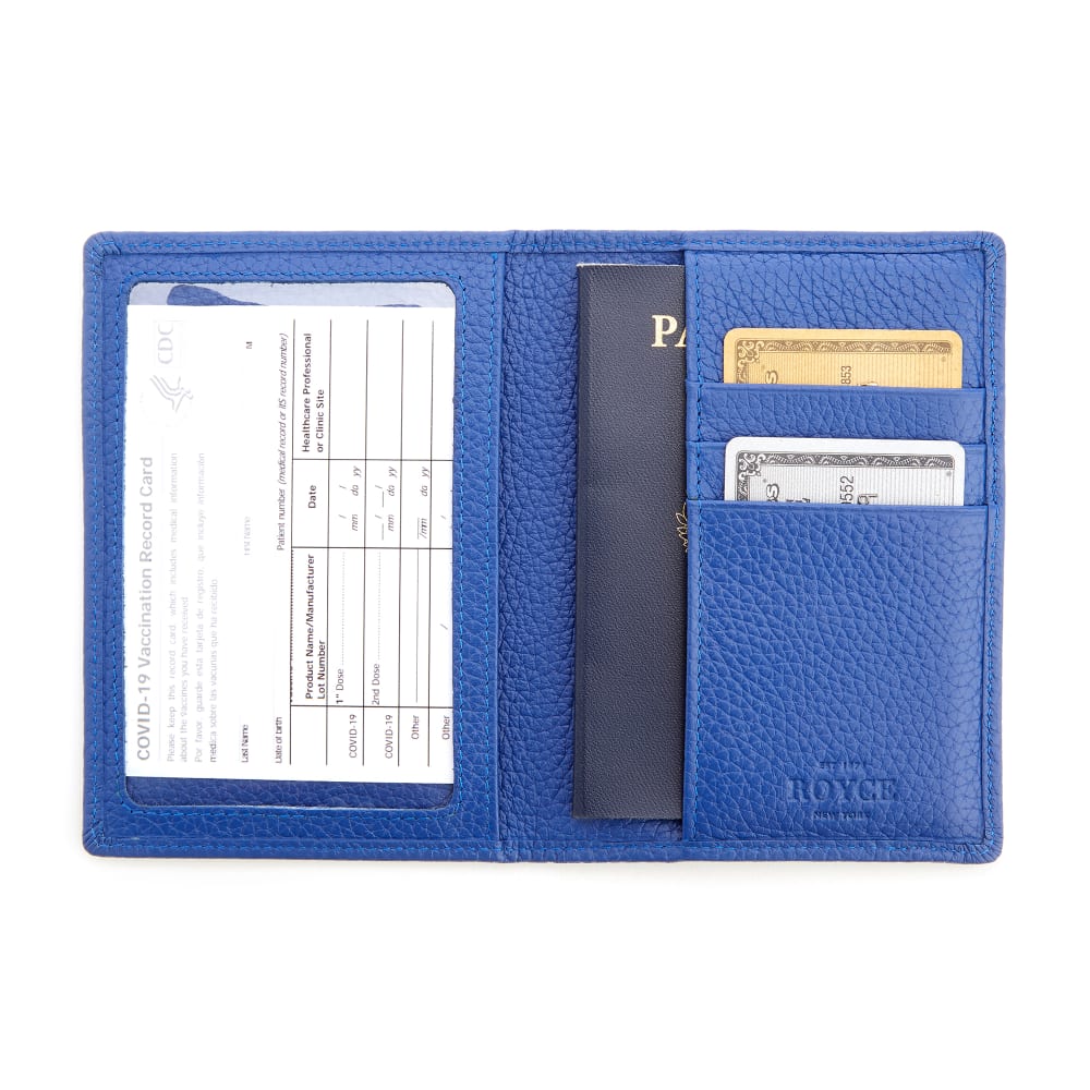 Royce Personalized Cobalt Blue Leather Rfid-Blocking Vaccine Card