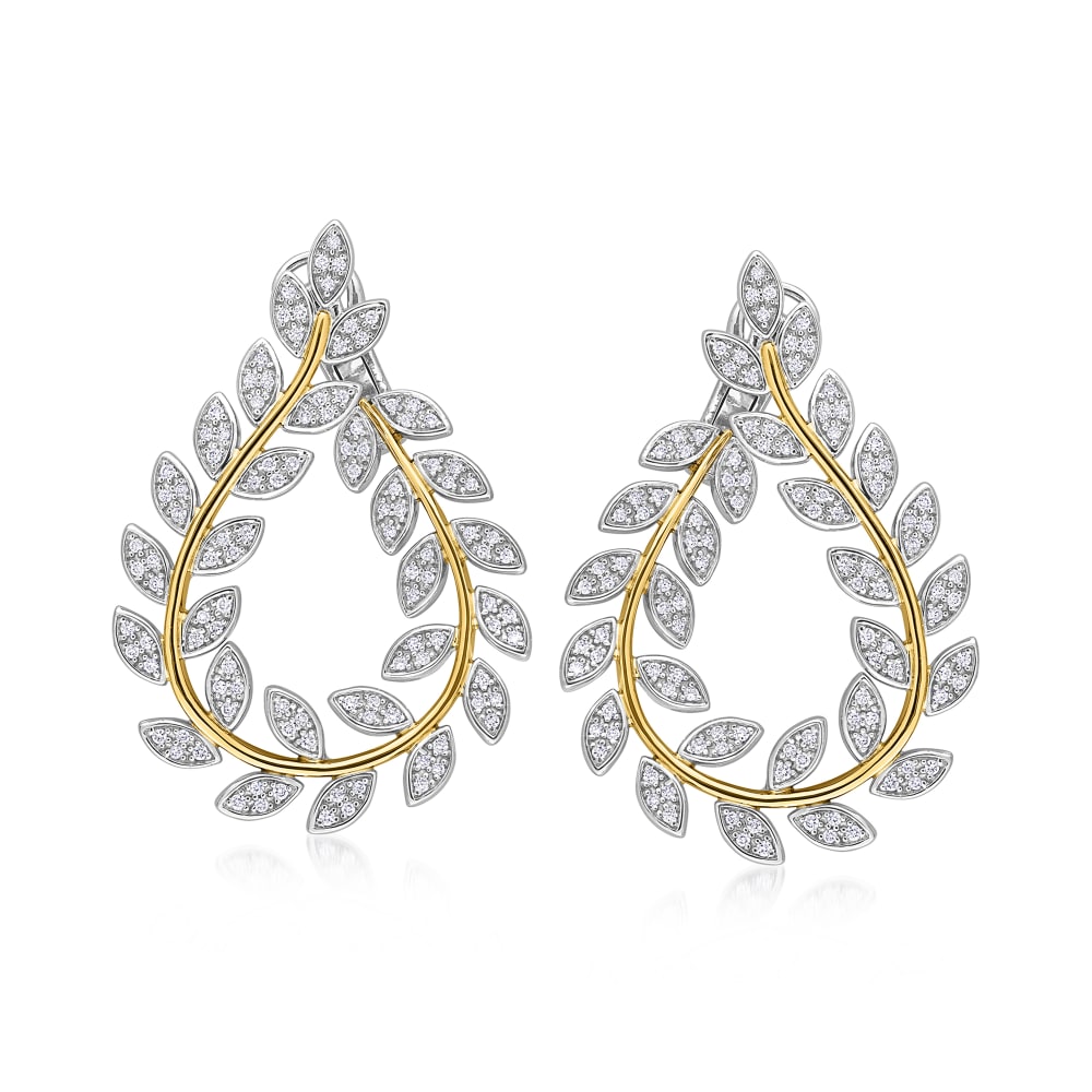 96 ct. t.w. Diamond Leaf Drop Earrings in 14kt Two-Tone Gold | Ross-Simons