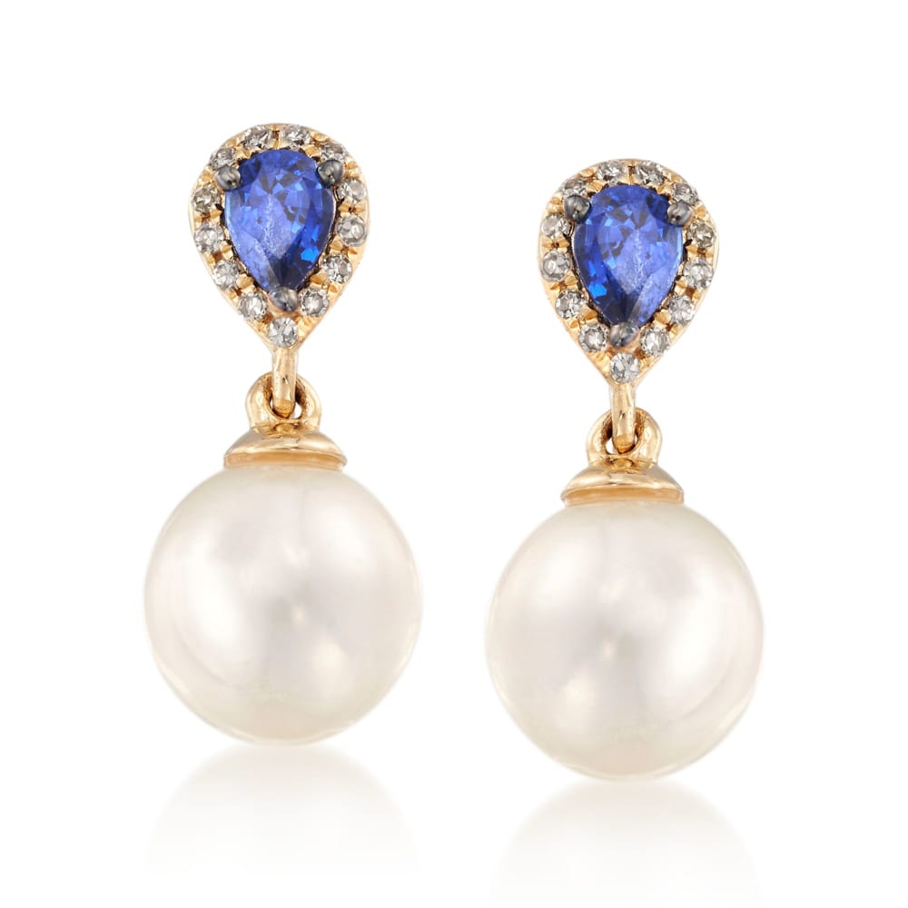 30 ct. t.w. Sapphire and 7.5 8mm Cultured Pearl Earrings with