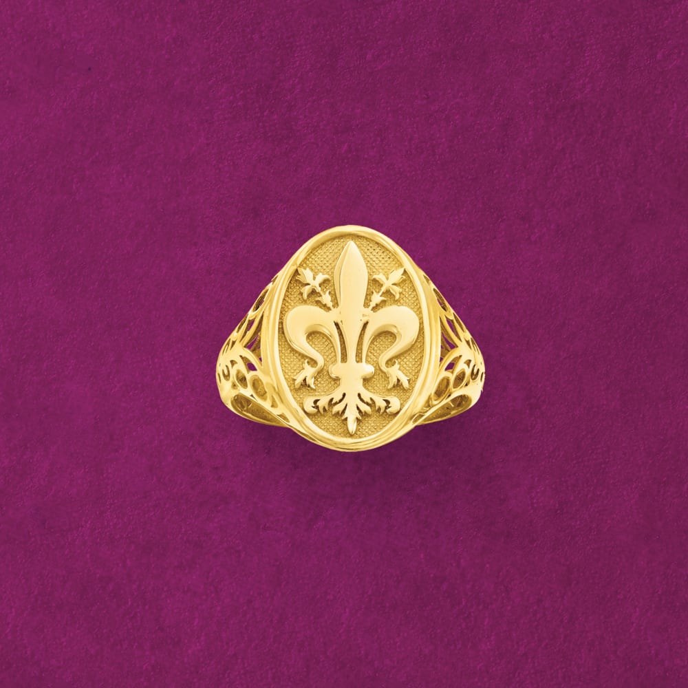 Italian 14kt Yellow Gold Fleur De Lis Signet Ring Ross Simons