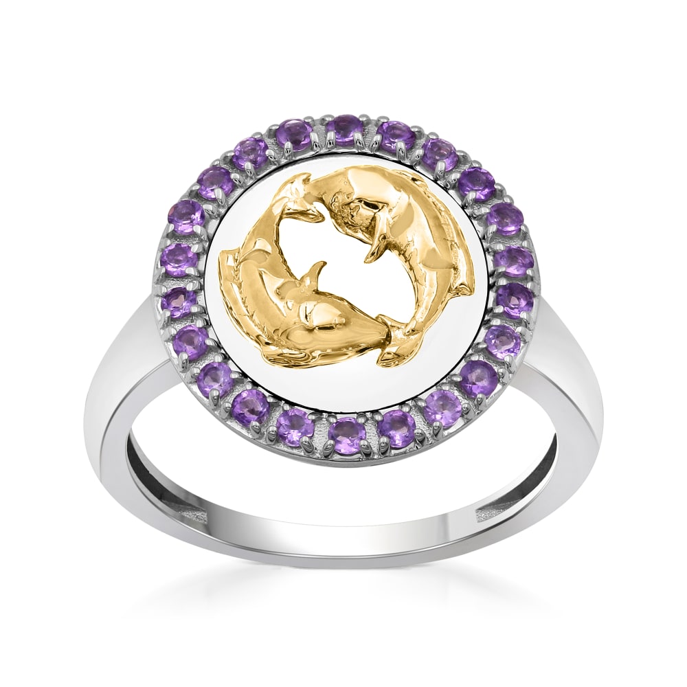 40 ct. t.w. Amethyst Pisces Zodiac Ring in Two Tone Sterling