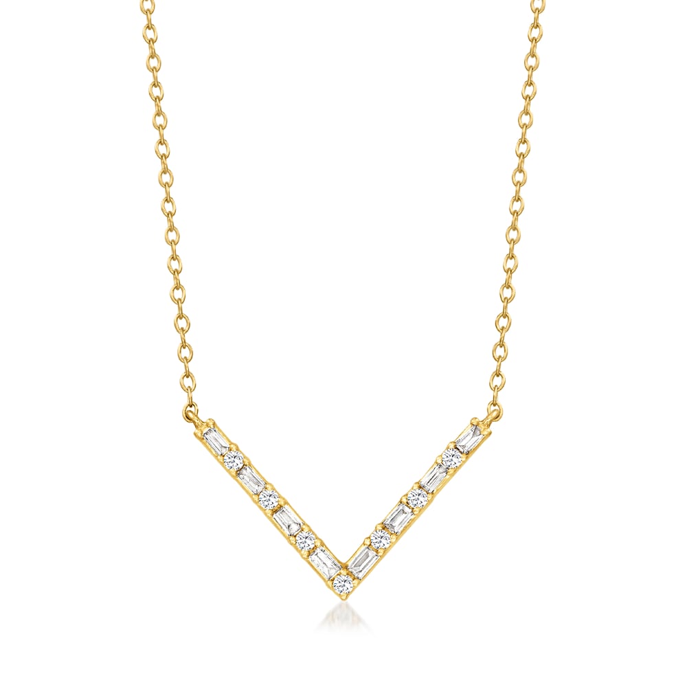 14K White Gold Baguette & Round Diamond Chevron Necklace | Quality Gem LLC  | Bethel, CT