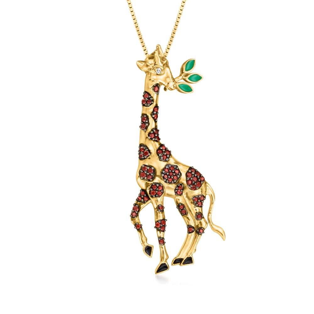 40 ct. t.w. Garnet and Multicolored Enamel Giraffe Pendant
