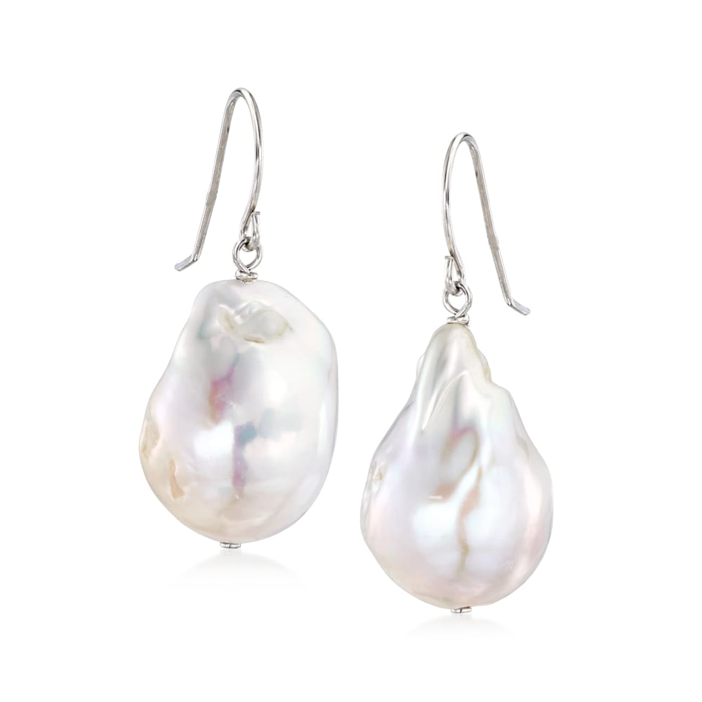 12-13mm Cultured Baroque Pearl Drop Earrings in Sterling Silver | Ross ...