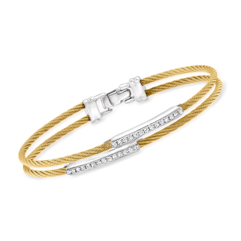 Yellow Cable Double Station Stackable Bracelet with 18kt White Gold & Diamonds