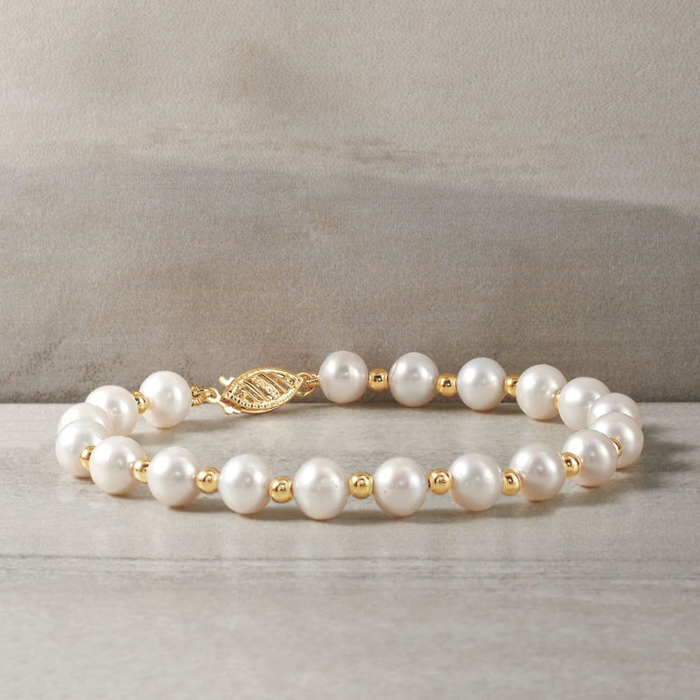 6 7mm Cultured Pearl Bracelet with 14kt Yellow Gold Ross Simons