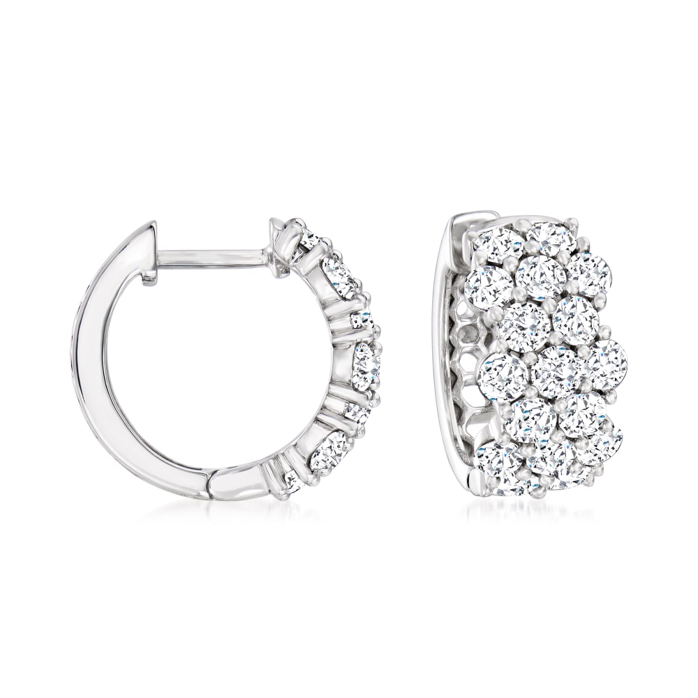 2.00 ct. t.w. Pave Diamond Huggie Hoop Earrings in 14kt White Gold