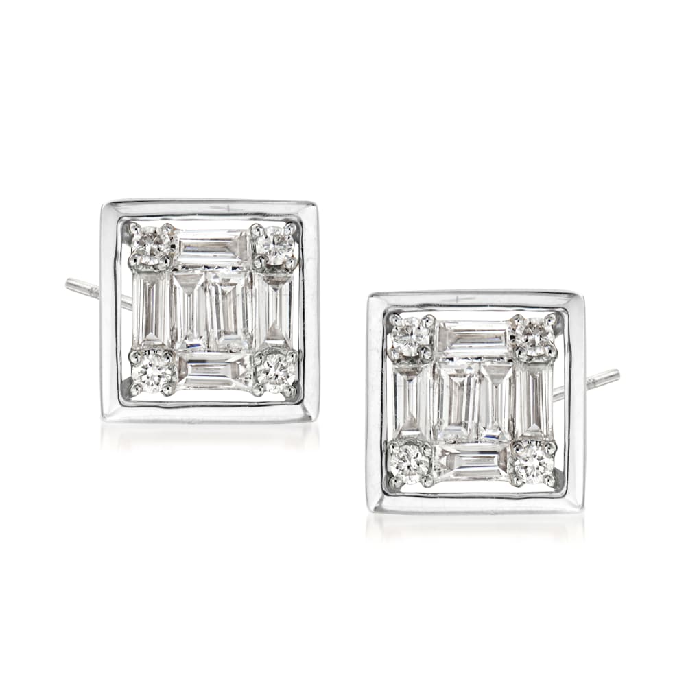 Diamond-Accented Curved Bar Flat-Back Stud Earrings in 14kt Yellow Gold, Ross-Simons