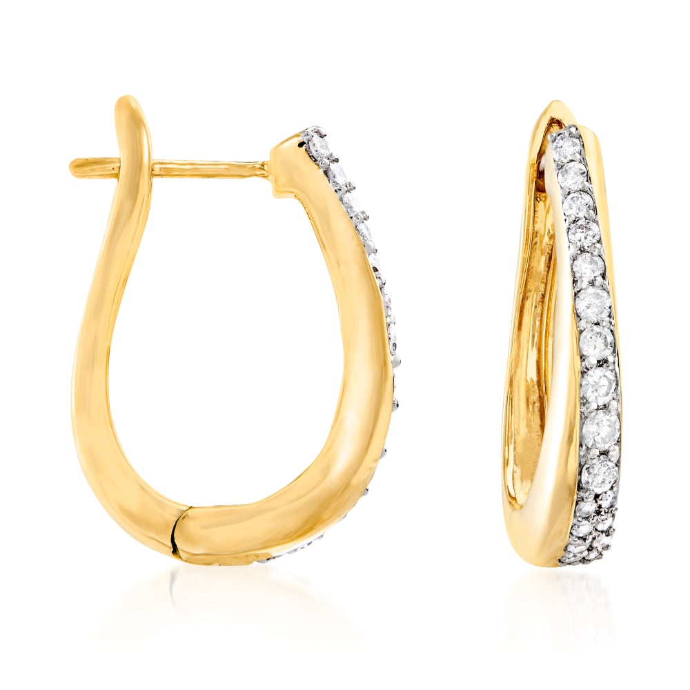 Ross-Simons 0.50 ct. Diamond Hoop Earrings in 18kt Gold Over Sterling 