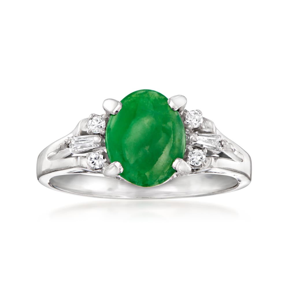 C. 1970 Vintage Jade and .17 ct. t.w. Diamond Ring in Platinum