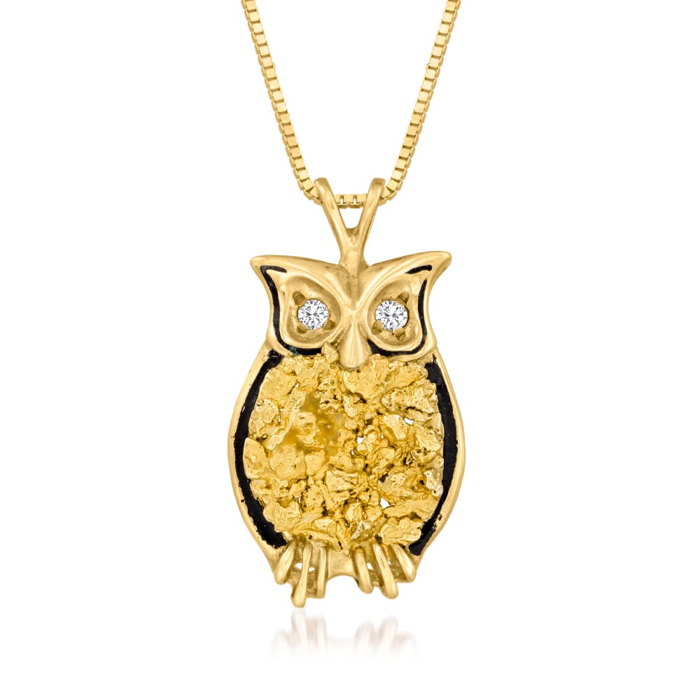 Gold Owl Charm Pendant with Diamonds