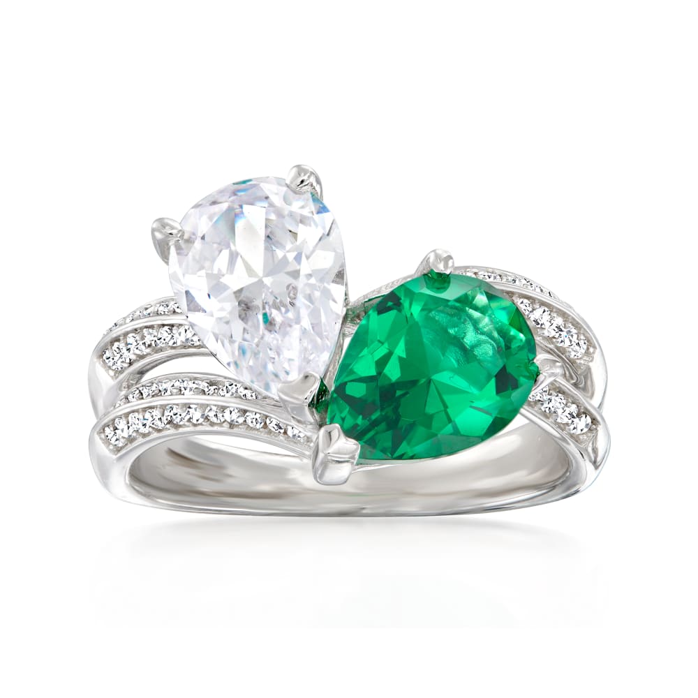 1.50 Carat Simulated Emerald Ring with 1.80 ct. t.w. CZs in Sterling