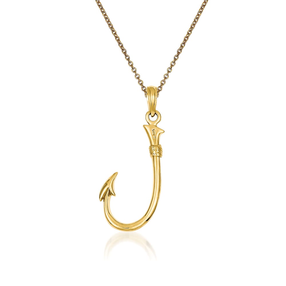 Men's Large Gold and Diamond Fish Hook Pendant