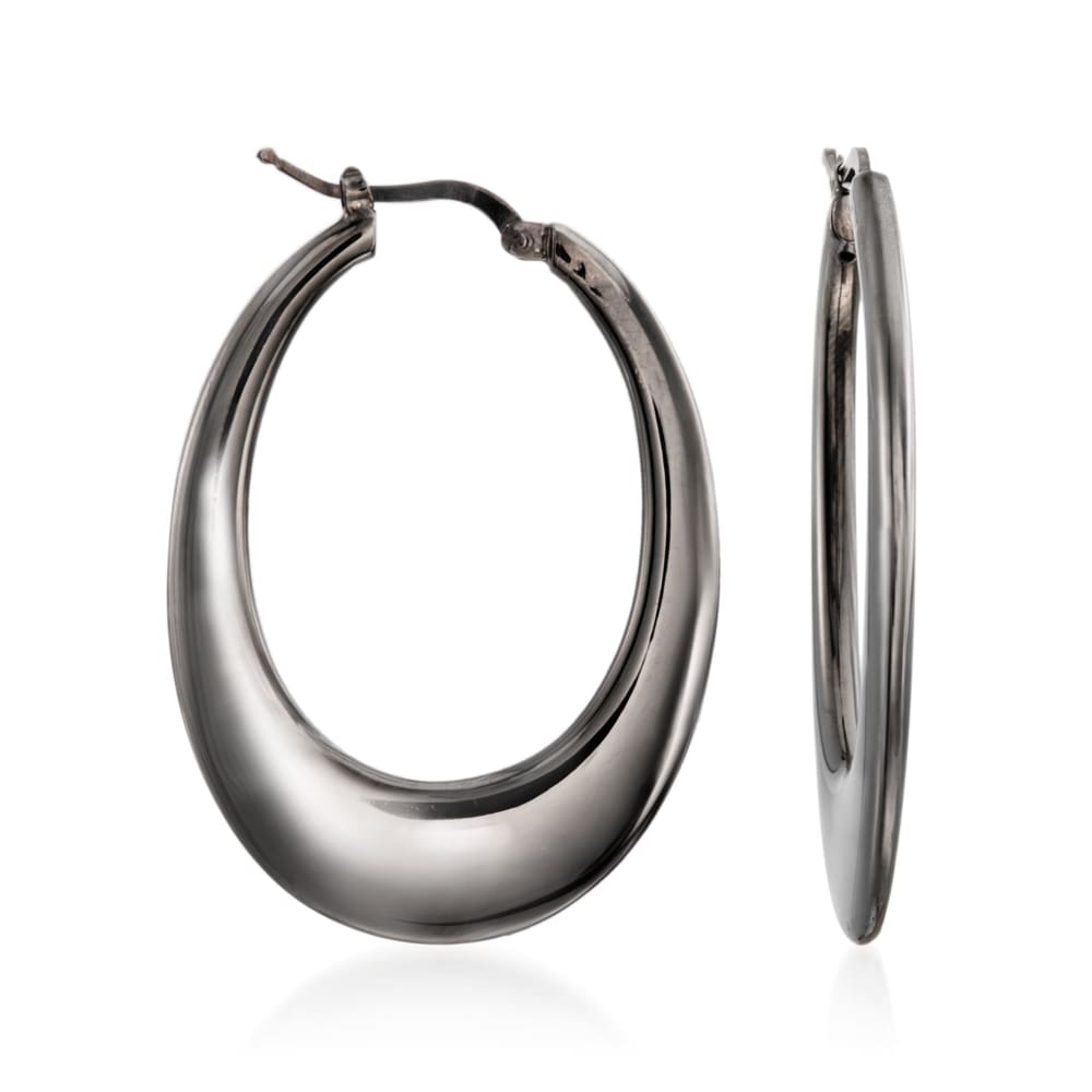 Italian Gunmetal Sterling Silver Elongated Hoop Earrings | Ross-Simons