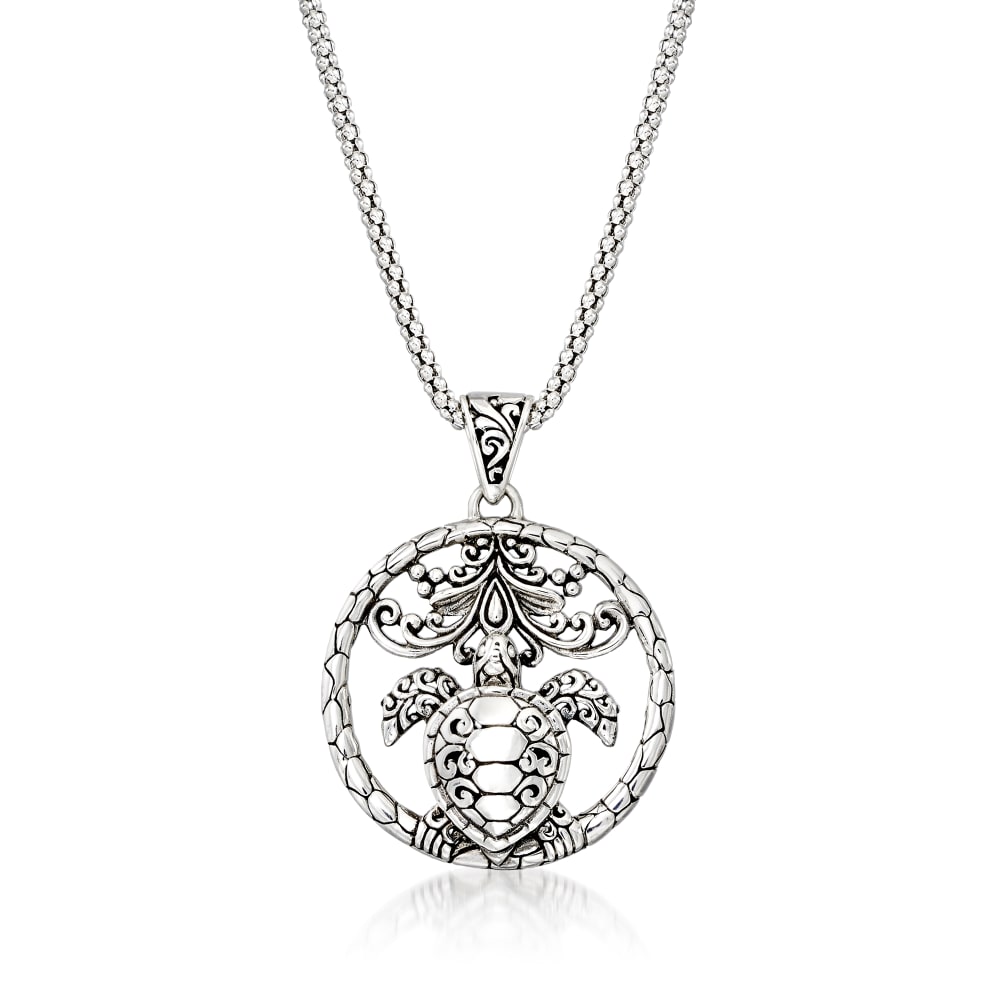 Sterling Silver Bali-Style Turtle Pendant Necklace | Ross-Simons