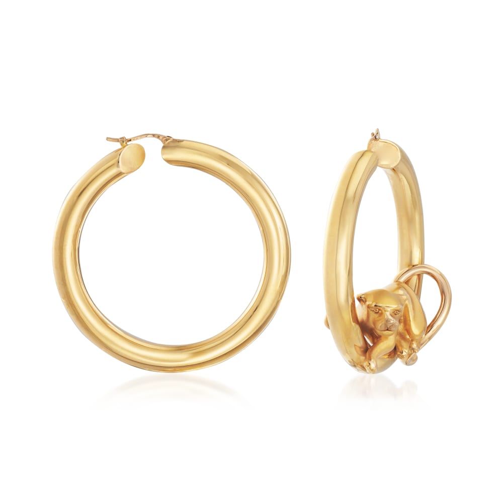 C. 1990 Vintage Charles Garnier Panther Hoop Earrings in 18kt